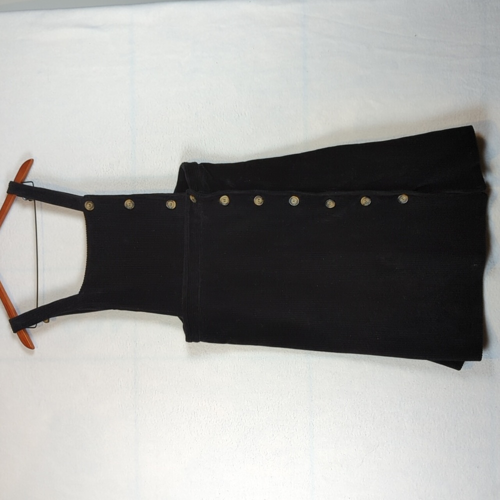 easel Black Corduroy Pinafore Midi Dress with Button Detail